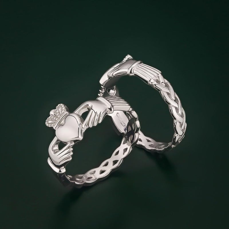 Biddy Murphy Made in ireland Irish Claddagh Ring for Women 925 Sterling Silver with Braided Band, Traditional Friendship Ring, Love, Marriage, Engagement, Size 8.5 - Image 2
